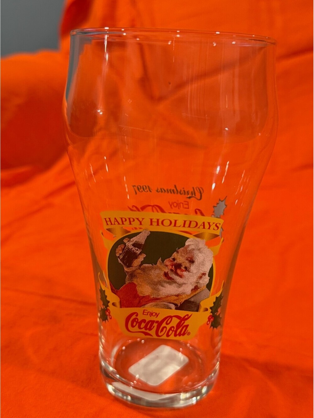 Coca Cola Christmas 1997 Santa 20oz Drinking Glass Set of 4 Happy Holidays Coke